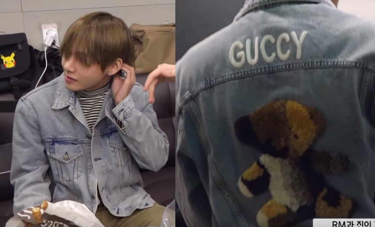 Beyond The Style ✼ Alex ✼ on Twitter: "TAEHYUNG #BTS 180312 #TAEHYUNG #태형  #방탄소년단 GUCCI Denim jacket with teddy bear 🎁from @ NEEDUBABY_V @  Baidu_KTH_Bar… "