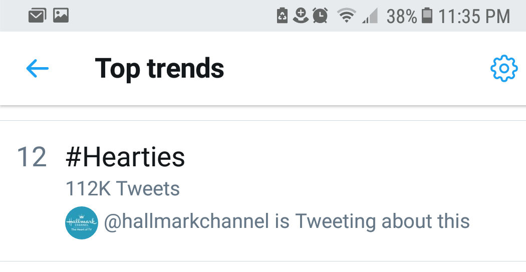 sweetiecmv's tweet photo. @hallmarkchannel Still Trending #Hearties 💕 https://t.co/JbwK0THFPW