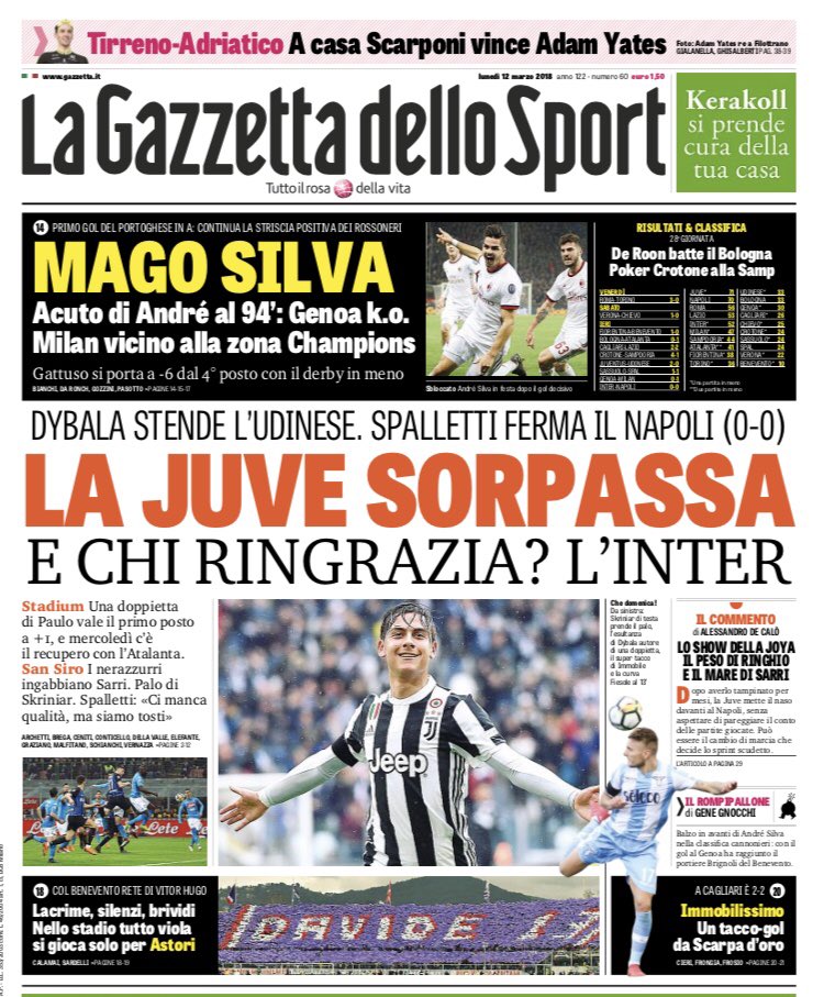 Sabatini's tweet photo. I giornali sportivi di oggi #12Marzo https://t.co/whKg8sdZPs