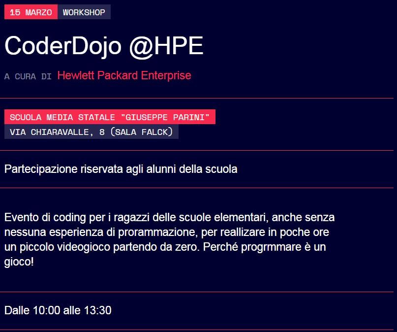 stefano_venturi's tweet image. Tutti gli eventi  Hewlett Packard Enterprise alla #MilanoDigitalWeek: #CoderDojo e #Safe2Web @HPE per portare ai ragazzi #coding e sicurezza in rete. @HPE_IT #WeAreHPE #rinascimentodigitale buff.ly/2HqfZla