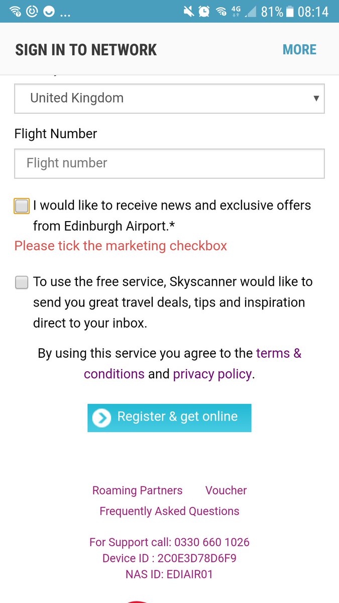 poshcrimescot's tweet photo. Consent to marketing still required to use the 'free' wifi @EDI_Airport #GDPRfail #DPAfail https://t.co/lAiCIOu6Oo