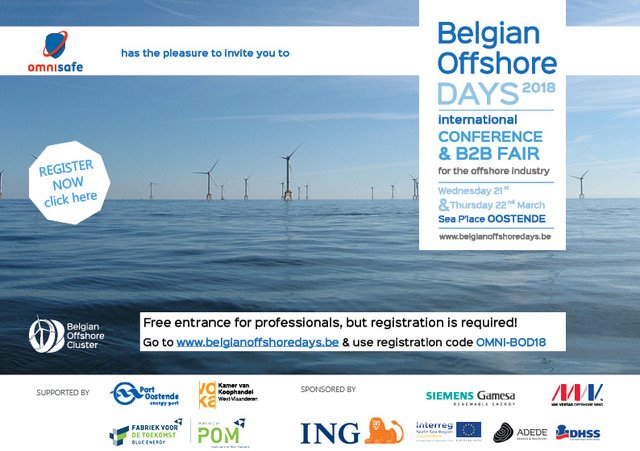 Ben je al ingeschreven voor de Belgian Offshore Days?
Deze beurs gaat door op 21 en 22 maart in #Oostende.

Er is gratis toegang voor professionelen mits registratie.
Ga naar belgianoffshoredays.be en gebruik de code OMNI-BOD18.

#bod #belgianoffshoredays #omnisafe #omnisafegenk