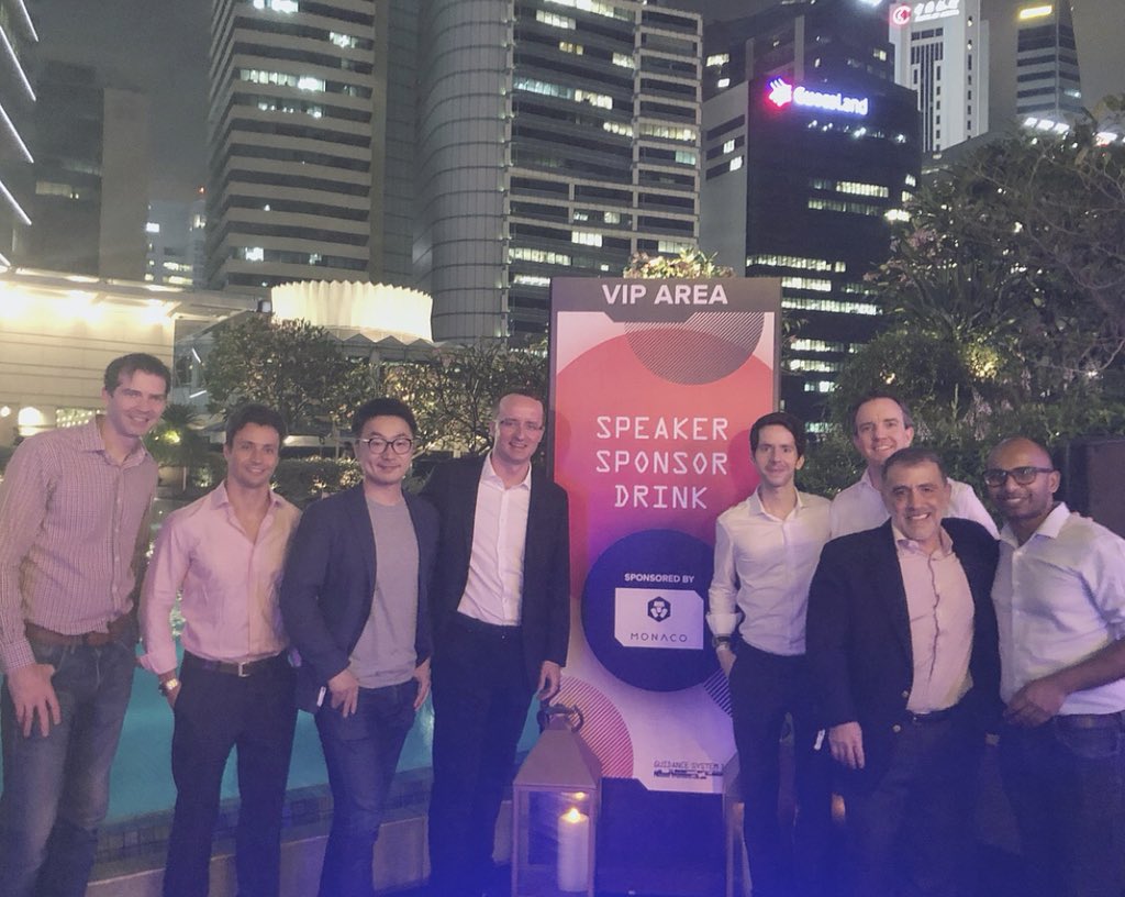 cryptocom's tweet photo. Team Monaco and Team Visa at @money2020’s Speaker Sponsor Drinks, hosted by @monaco_card at the Lantern Rooftop Bar, Fullerton Bay Hotel Singapore. https://t.co/Pw7pL3ntrP