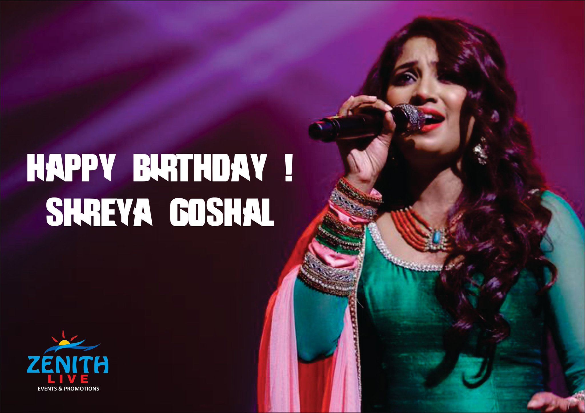 Zenith Live Wishes Melodious Singer Shreya Ghoshal a very Happy Birthday!  