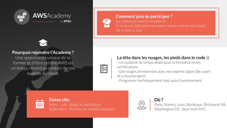 ippontech's tweet photo. Nous avons le plaisir de vous présenter la AWS Academy ! Une opportunité unique de se former et d'être certifié #AWS en un temps record au contact de nos experts du #cloud. Pour postuler à la première session de septembre ➡️☁️🚀 talents@ippon.fr
 https://t.co/nX0CVbPXRc https://t.co/qGlVBbIAKQ
