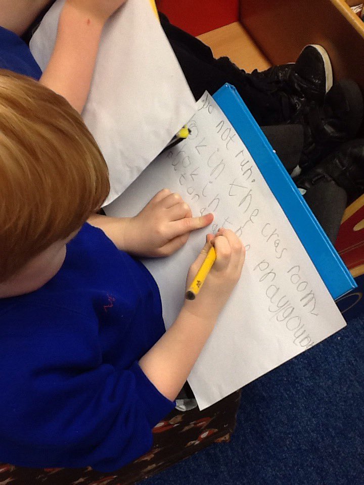 Our 'UFO arrival team' have quickly got to work writing out instructions in case the aliens come into our classroom