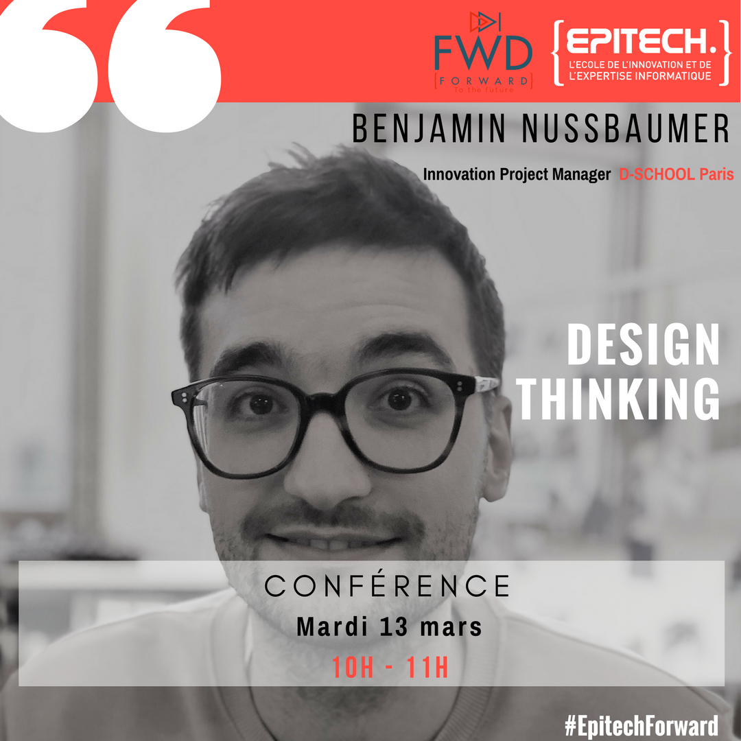 Epitech's tweet photo. #EpitechForward RDV demain à 10h pour la conférence "Design Thinking : a case study" avec Benjamin Naussbaumer de la @dschoolparis #Live 👉 sur notre chaîne Youtube &amp; page Facebook https://t.co/Z08fy7nTmn
