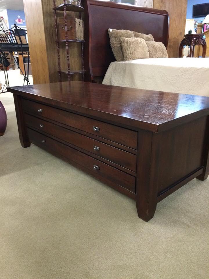 ReHomeStore's tweet photo. We’re loving this unique coffee table!  It has 3 pull-out drawers on each side!  Come check it out! https://t.co/Oa3iNXf91J
