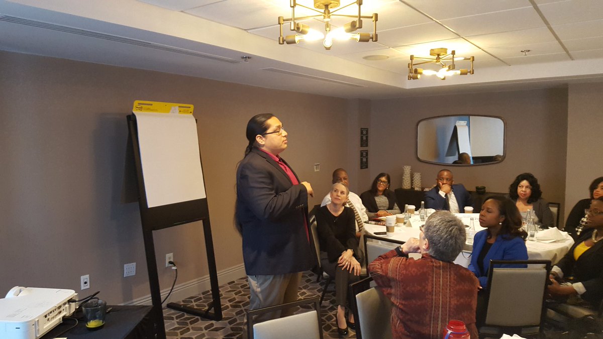 RonaldCRice's tweet photo. Anapao Duta Flying Earth from #NativeAmericanCommunityAcademy, incredible charter school in New Mexico, introducing himself 2 other attendees @ 3rd Annual School Leaders of Color Capitol Hill Action Initiative @charteralliance @CBCInstitute @HispanicCaucus #SLOC2018 #SupportCSP https://t.co/ur34Ei5pVn