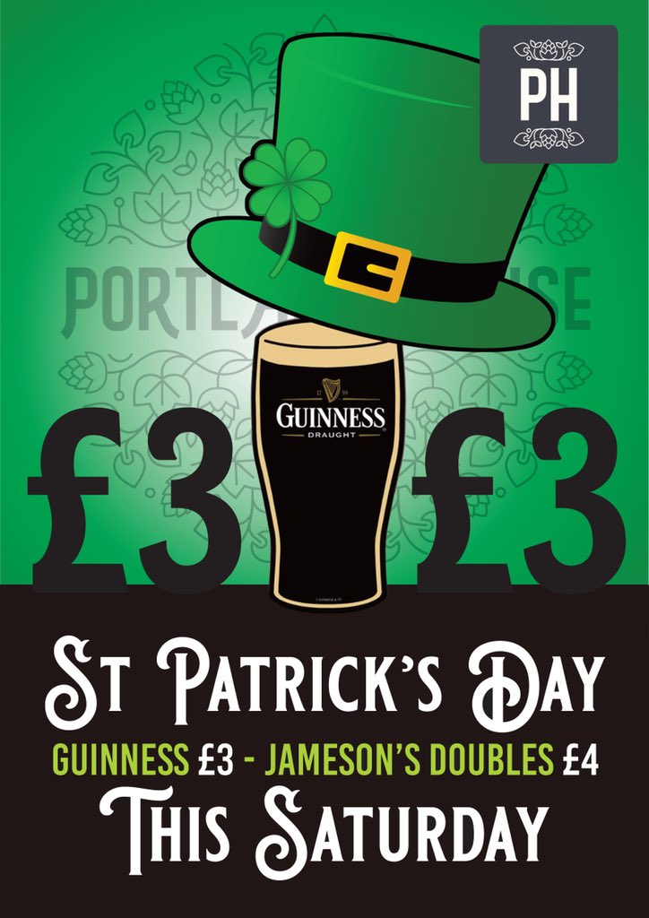 PortlandShef's tweet photo. We're celebrating St Patrick's Day at Portland House in the traditional way by putting Guinness on the bar. 
At only £3 a pint and Jameson's doubles at £4 for a double, it'll be grand so it will. #lovesheffielduk https://t.co/gPK81fWi6Y