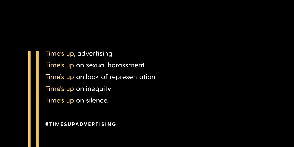 I'm proud to stand with my sisters in advertising today. Let's change this business we love and make it more like the business we want to lead. #TimesUpAd #TimesUpNow #TimesUp