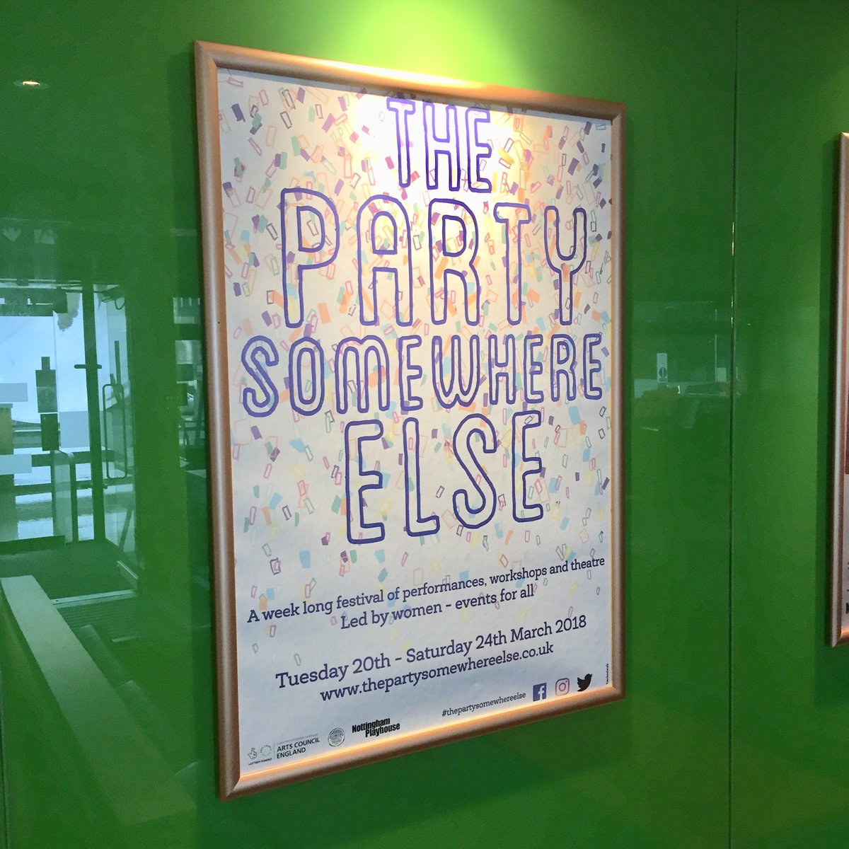 SomewhereParty's tweet photo. We are LOVING our poster up at @NottmPlayhouse - we think we look rather good on the green! 💚💚💚 https://t.co/7A6XYMk3yG