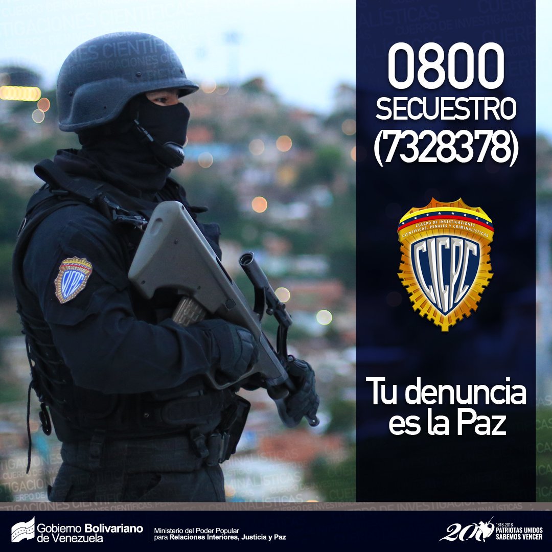El CICPC te recomienda: Evita la Extorsión. 0800-SECUESTRO, atención inmediata y eficiente las 24 horas del día.