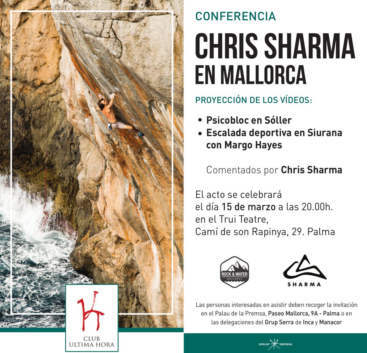 El Club @UHmallorca organiza este jueves en @truiteatre la conferencia 'Chris Sharma en Mallorca', con @SharmaClimbing ➡ ultimahora.es/mallorca/ocio/…