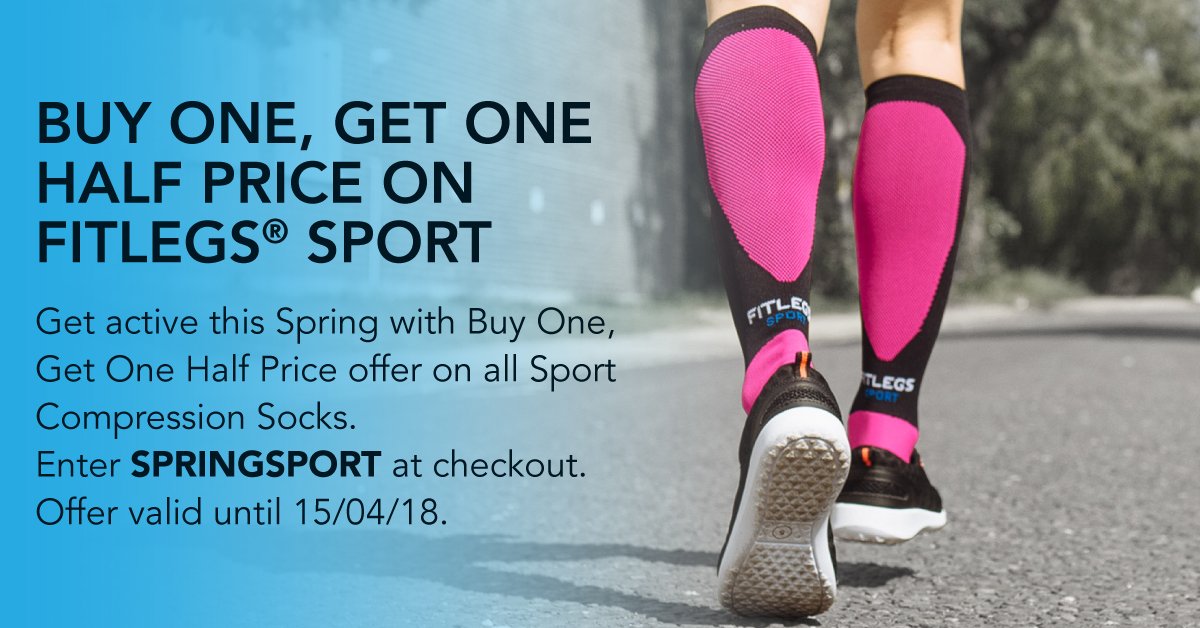 fitlegssocks's tweet photo. Get active this Spring with Buy One, Get One Half Price offer on all FITLEGS® Sport Compression Socks. Enter SPRINGSPORT at checkout. Offer valid until 15/04/18. https://t.co/BhEF86tOg9