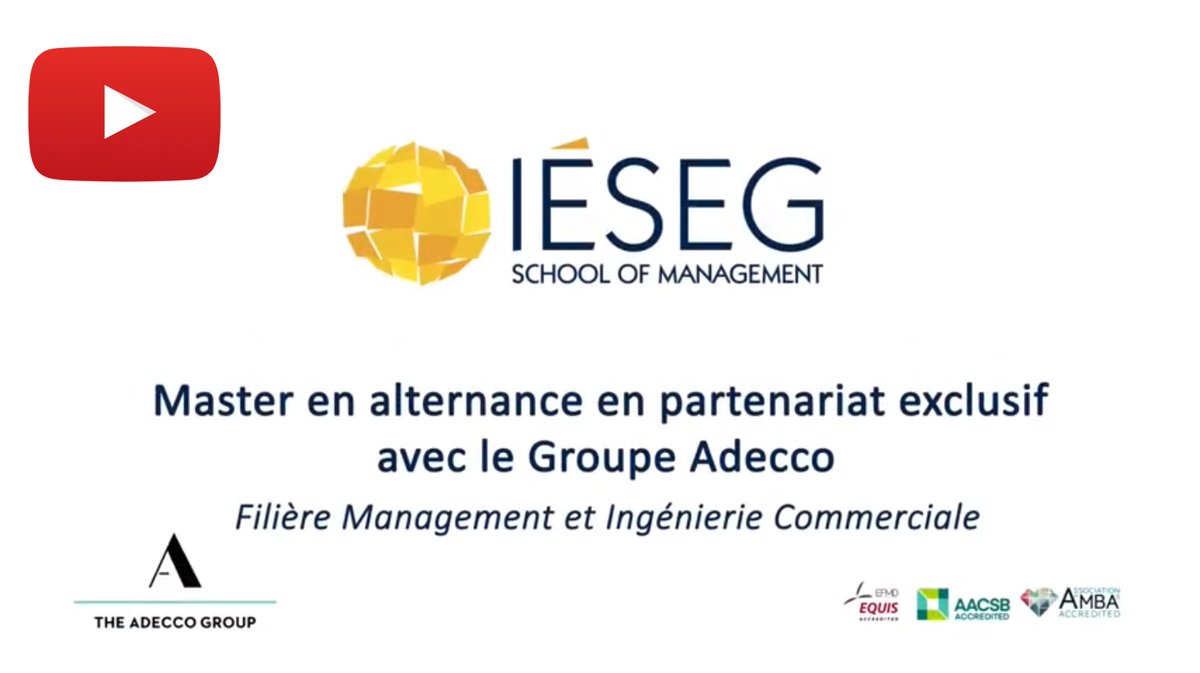Vous souhaitez découvrir le Master en #alternance en #partenariat exclusif avec <a href="/AdeccoGroupFR/">The Adecco Group FR</a> de l'<a href="/IESEG/">IÉSEG</a> ? Diplômé, Adrien Fouquet partage son expérience : youtube.com/watch?v=4rb6GJ…