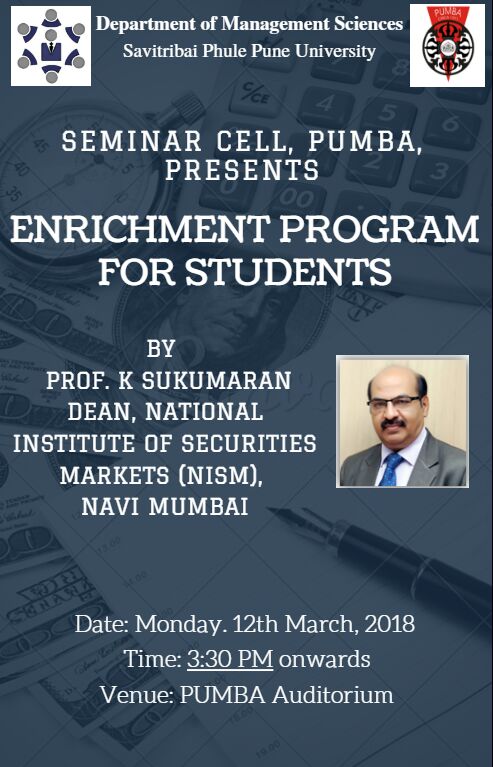 PUMBAtweet's tweet photo. A session on 'Economic reforms and Indian securities market' by 
Prof. K.Sukumaran https://t.co/pS60XrVYXk