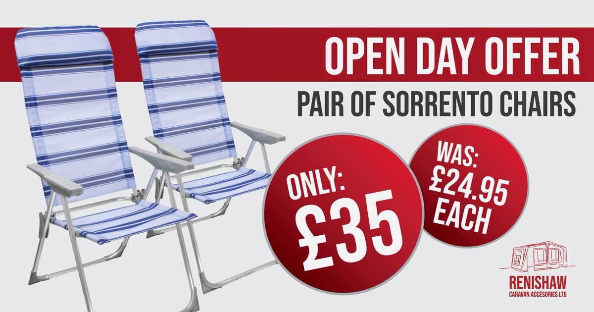 Are you heading to our Open Day next weekend?

We're going to have some incredible deals, including these stunning Sorrento chairs which are perfect for all your summer trips!
