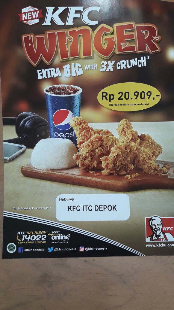 itcdepokreal's tweet photo. Paket winger dari KFC, hanya Rp 20.909 sudah termasuk nasi,ayam, dan minum. Siapa yang mau? 

Yuk segera mampir ke #ITCDepok di food courtnya dan nikmati menu baru dari KFC ini. #KulinerITC #JajandiITC #PromoITC https://t.co/7fZzn8oGHJ