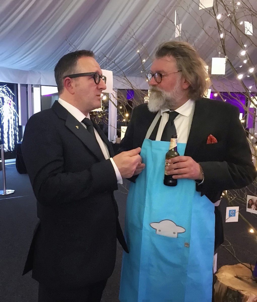 Congrats to everyone who won at the @fambizcumbria! Si King here (one half of <a href="/HairyBikers/">Hairy Bikers</a> fame) was "rocking" his herdy peep apron and having a chat about fell farming with our Co-founder Spencer. 😍