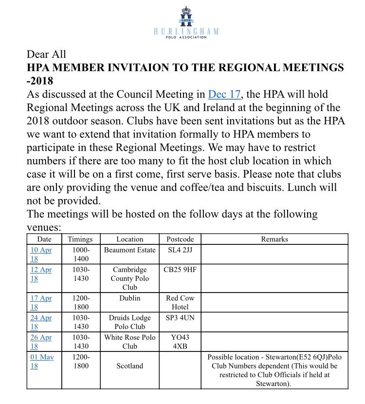 The HPA has changed a bit since these days!! Before Christmas there was an appetite for the HPA to hold regional meetings across the country open to clubs and members. Please like and RETWEET. Full details &amp; instructions please click the link. #ukpolo18 ow.ly/dYUH30iT8Gr