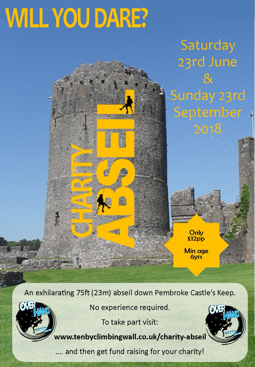 OverhangTenby's tweet photo. Charity abseils at Pembroke Castle. Registration now open. Go to https://t.co/2J82Fx0g3X to sign up. https://t.co/eypDIahfMD
