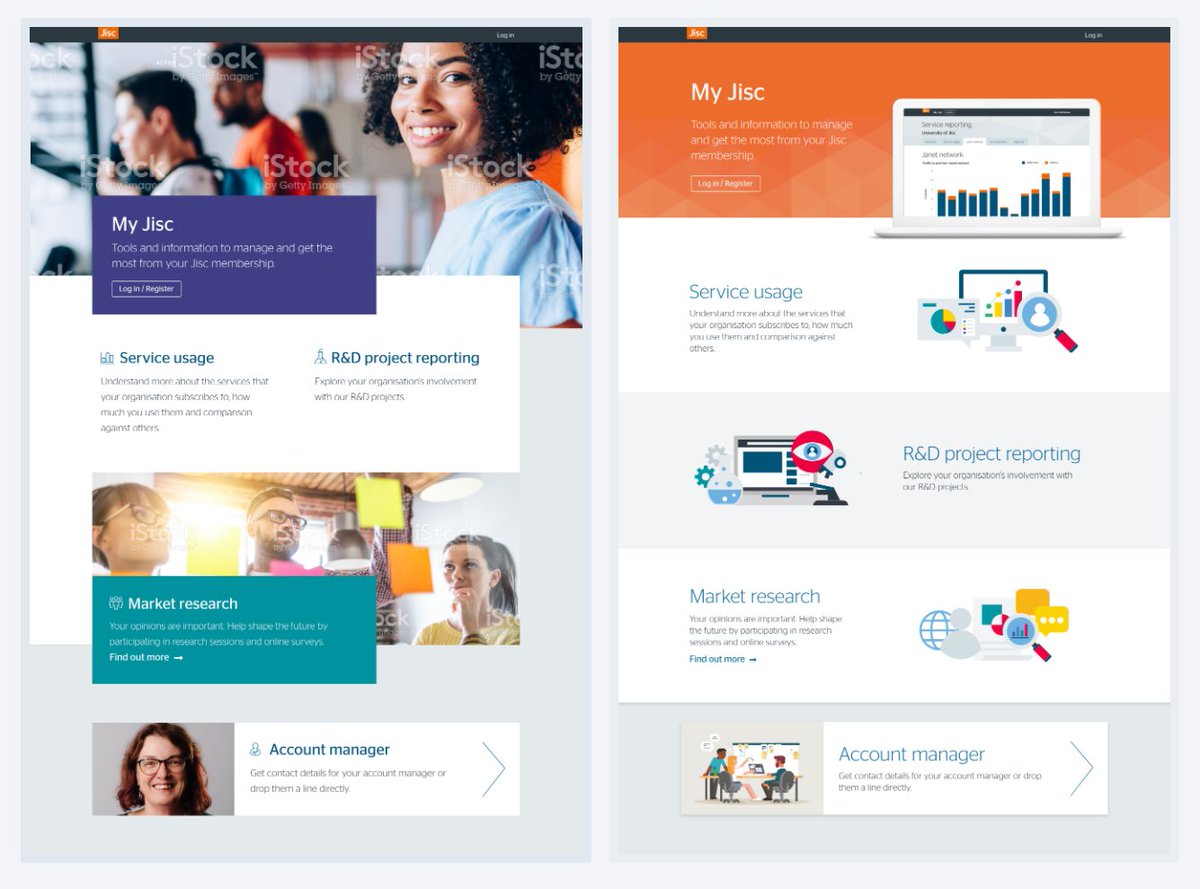 Jisc's tweet photo. Can you spare a moment to help our #UX team? Which design do you prefer... 
https://t.co/FuhB192mqH https://t.co/NLo8lVjXvH
