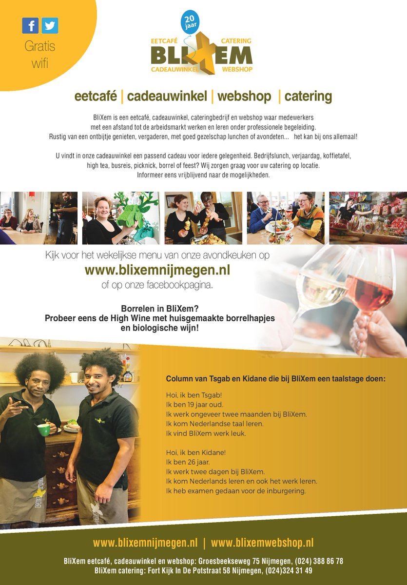 BliXemEetcafe's tweet photo. #Statushouders Tsgab en Kidane doen bij #BliXem #werkervaring op en oefenen de Nederlandse #taal. Ze schreven ook deze #column in de @QVNijmegen van #maart!
#mvo #socialenterprise #leerwerkbedrijf @Pluryn https://t.co/AzXGKFdXOJ