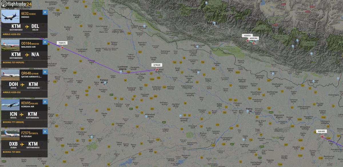 flightradar24's tweet image. Kathmandu Airport is open again after the earlier crash of flight #BS211 

Flights #6E32 and #ID184 just took off and 3 other flights are preparing to land.