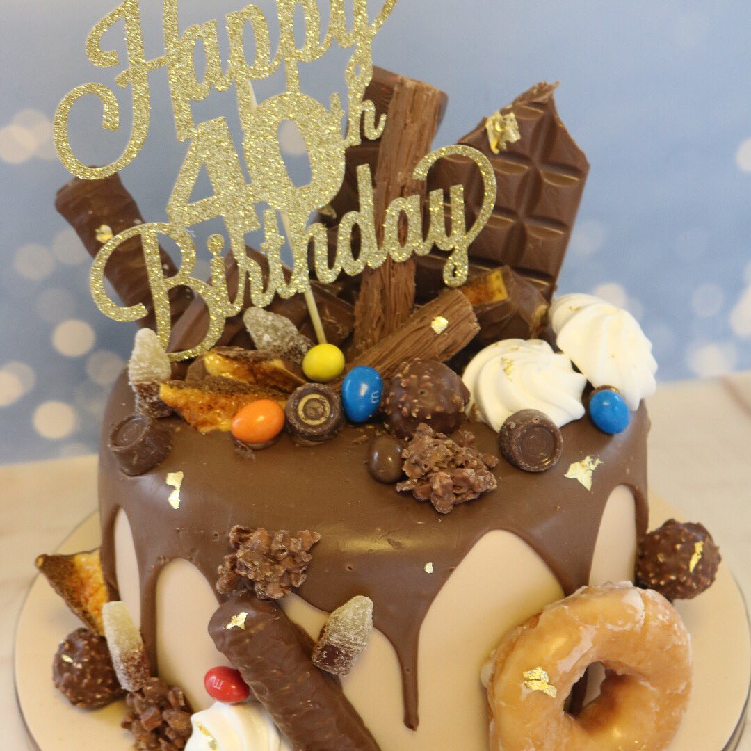 TheCakeShack1's tweet image. A fun one this week. Triple chocolate treat-filled drip cake for a 40th Birthday. #Cadbury #cakelife #krispykreme #happy40th #cakedecorating