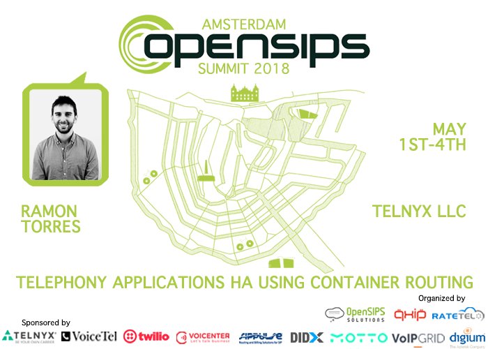 Telephony Applications HA using Container Routing presented by Ramon Torres <a href="/opensips/">OpenSIPS project</a> summit 2018