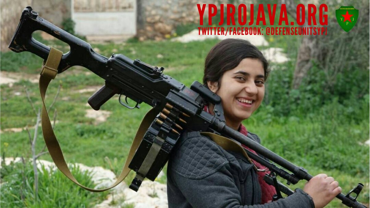 YPJDefense's tweet photo. “To resist for my homeland will always make me smile. Even if one drop of my blood is left, I won’t let go of Afrin and surrender it to invaders who want to slaughter our people.” 
#YPJ #Afrin #Efrîn #DefendAfrin https://t.co/SfMBH2EcA4