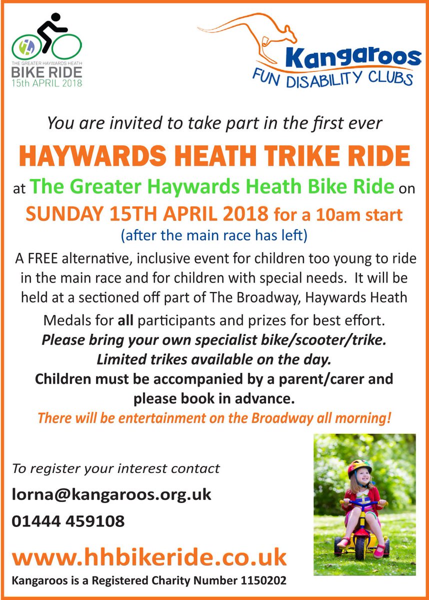 HHBikeRide's tweet photo. Great excitement for our Bike Ride on 15th April! We will be having a flypast by Air Ambulance to begin the Day and, not only that, but our Kangaroo friends are helping us to have a special FREE Trike Ride for those who can't ride! https://t.co/DclNdxPyjp https://t.co/pke81awnId