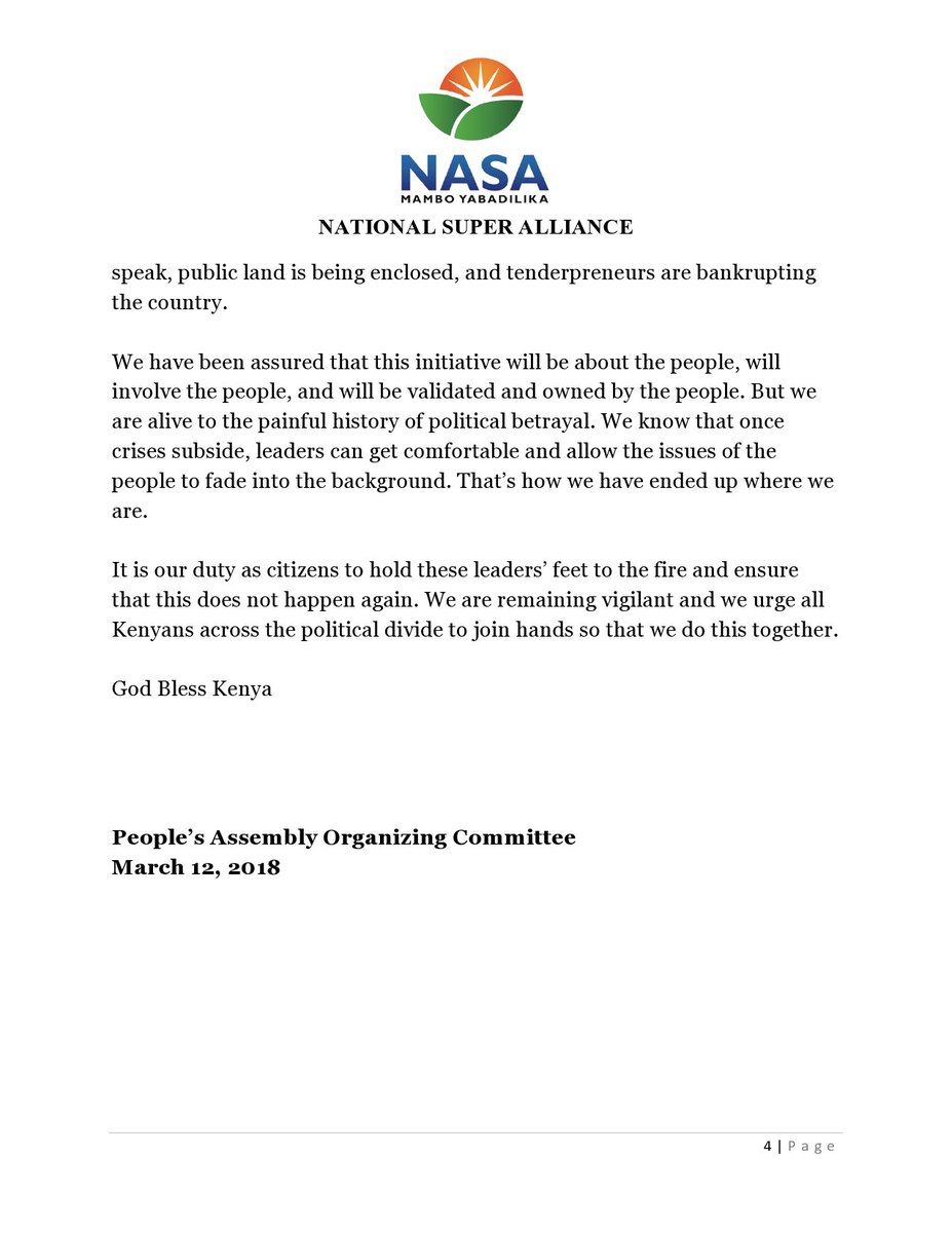 AzimioTv's tweet photo. Statement of the People's Assembly Organising Committee on the Memorandum Signed by H.E. @UKenyatta and H.E. @RailaOdinga https://t.co/j7TVDntQ2z
