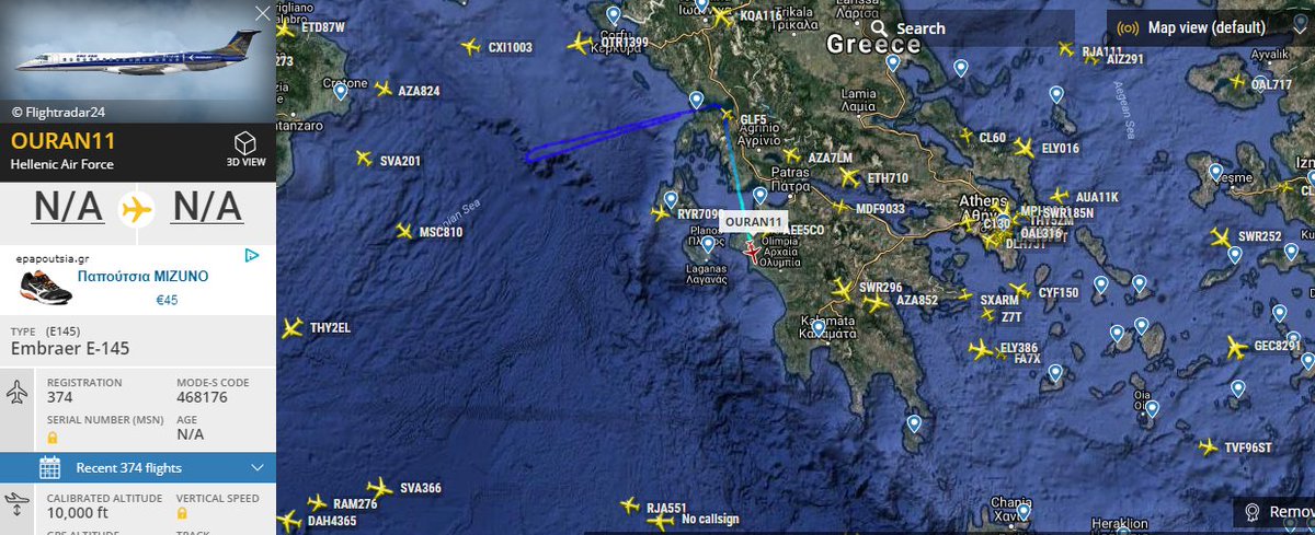 #ΗΑF Erieye #EMB145H #AEW&C (OURANOS11) part of #INIOCHOS 2018 over Ionian Sea