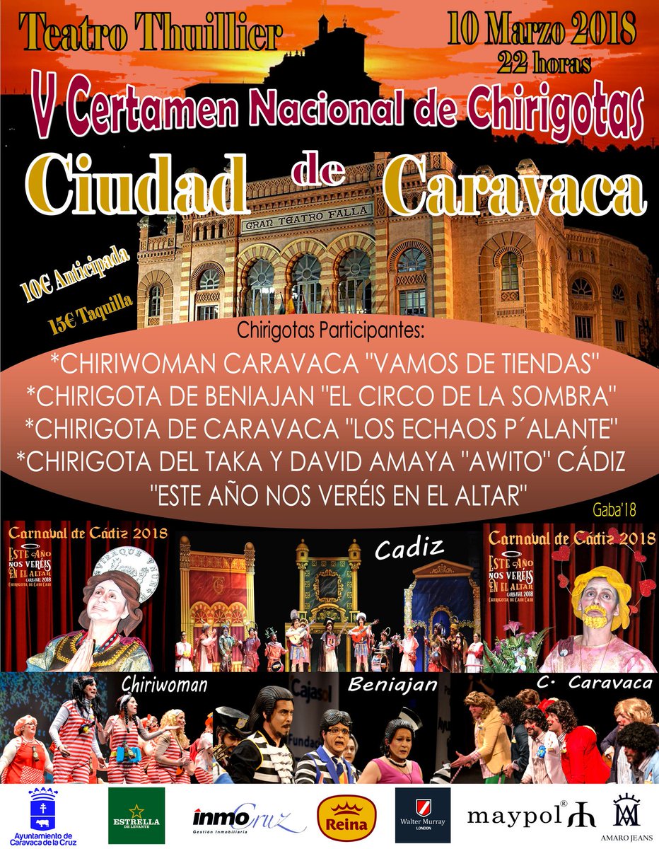 chirigotin's tweet photo. Dar las gracias al pueblo de #Caravaca por el gran éxito del sábado y también a las chirigotas @ChiriBeniajan @lachiritaka y @Chiri_Woman por el pedazo de fin de semana que hemos pasado. https://t.co/Fp7VZyvuvt