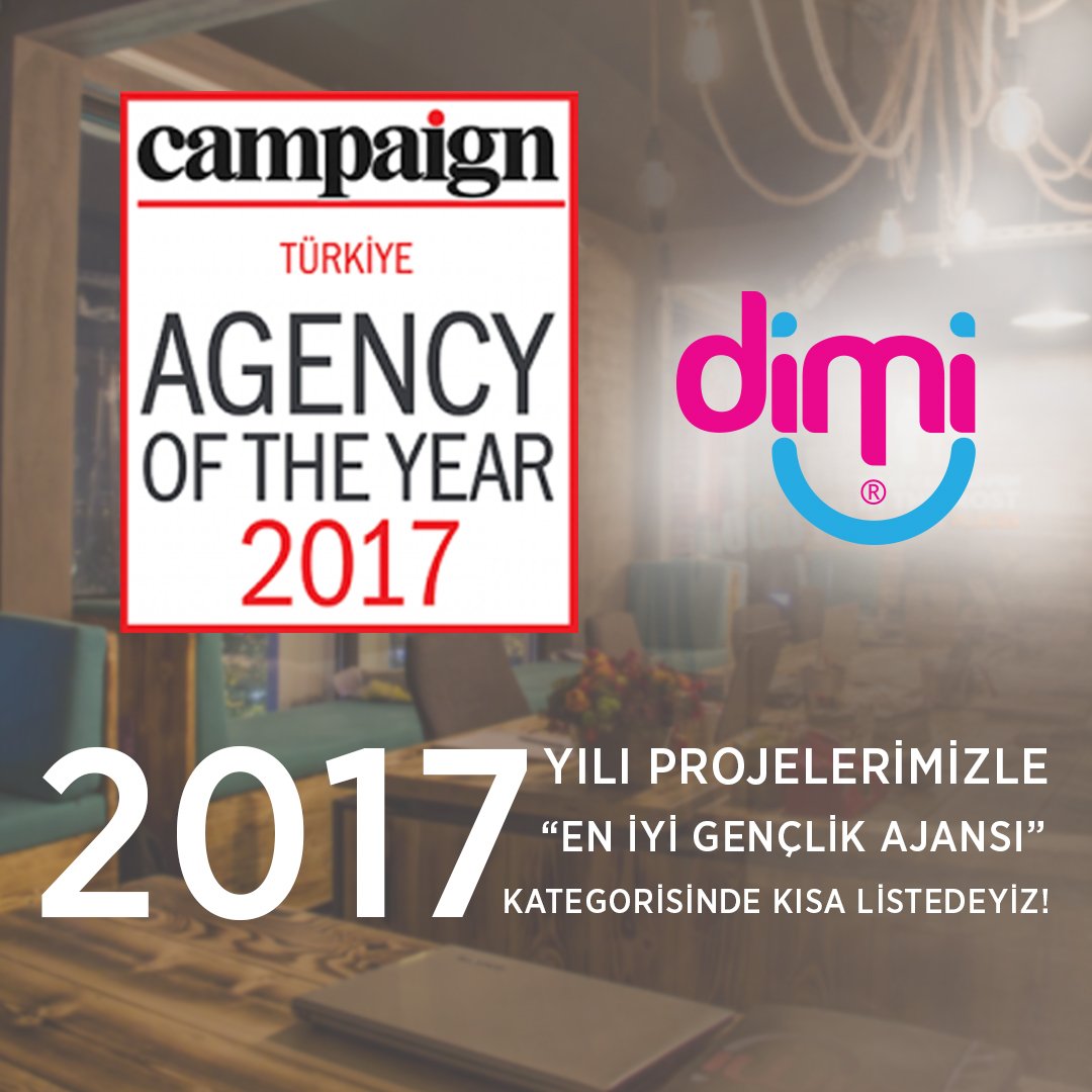 PwC tarafından derlenen ve kategorilere göre bölgedeki tek ajansı belirlemeyi hedefleyen 'Agency of The Year' ödüllerinde 2017 yılı içerisinde gerçekleştirdiğimiz projelerle 'Yılın En İyi Gençlik Ajansı' kategorisinde kısa listedeyiz! #dimi #BrandOfTheYear #CampaignTürkiye