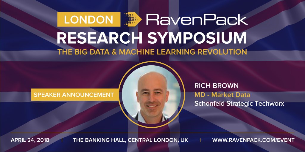 RavenPack's tweet photo. Innovative technology &amp; business executive Rich Brown, along with a number of top finance professionals, is set to speak at next months Big Data &amp; Machine Learning event in London. Register today. Limited spots left! https://t.co/lL0hBvcnux #BigData #MachineLearning #data https://t.co/LlfkkE2XZS