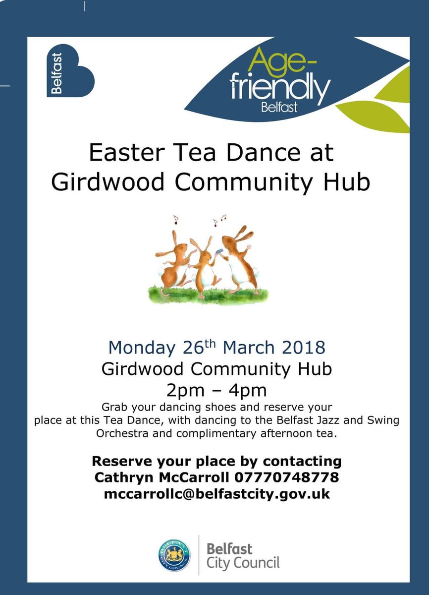 Tickets going fast for <a href="/belfastcc/">Belfast City Council</a> Easter Tea Dance at Girdwood Community Hub... for more details and to reserve your space contact us today! #Bettercommunities