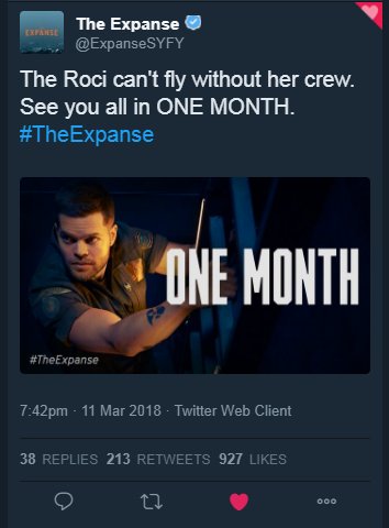 carlostk1's tweet photo. Yesterday recap
@starfighter1701
It's never too late
@zeroisme
Hell yeah!
@ExpanseSYFY
War is coming!
@CarrieCnh12
Yes! More WOC please!
@TightbeamPost
Answer the question y'all
https://t.co/kxWP3StqcW
#TheExpanse https://t.co/U0PTbv2hVY