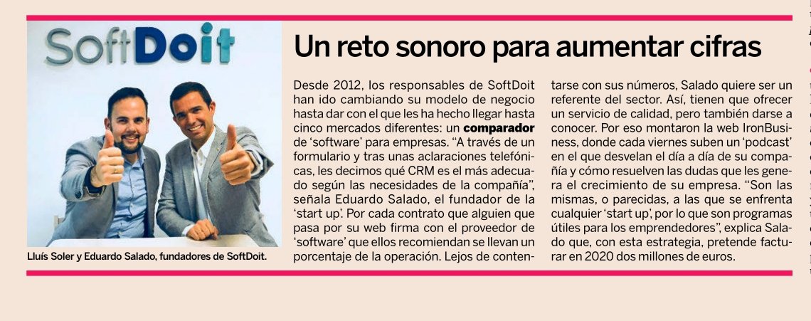 Lluís Soler Gomis (@solergomis) on Twitter photo Gracias <a href="/expansioncom/">expansioncom</a> ! hoy podrás leer: Convierta al oyente en cliente gracias al #podcast, menciona nuestro reto del #ironbusiness, a <a href="/softdoit_es/">SoftDoit España</a> Entrevista a <a href="/esalado/">Edu Salado</a> nuestro #CIO Gracias <a href="/expansioncom/">expansioncom</a> ! hoy podrás leer: Convierta al oyente en cliente gracias al #podcast, menciona nuestro reto del #ironbusiness, a <a href="/softdoit_es/">SoftDoit España</a> Entrevista a <a href="/esalado/">Edu Salado</a> nuestro #CIO