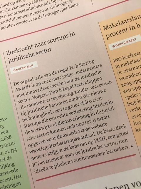 PLEIT_EVENT's tweet photo. Een mooie vermelding voor de Legal Tech Startup Awards & #PLEIT2018 in editie 3 van het Notariaat Magazine. https://t.co/veCLGShxtq #NM #DutchLegalTech #Notariaat #LTSA https://t.co/zq4mEFiYnO