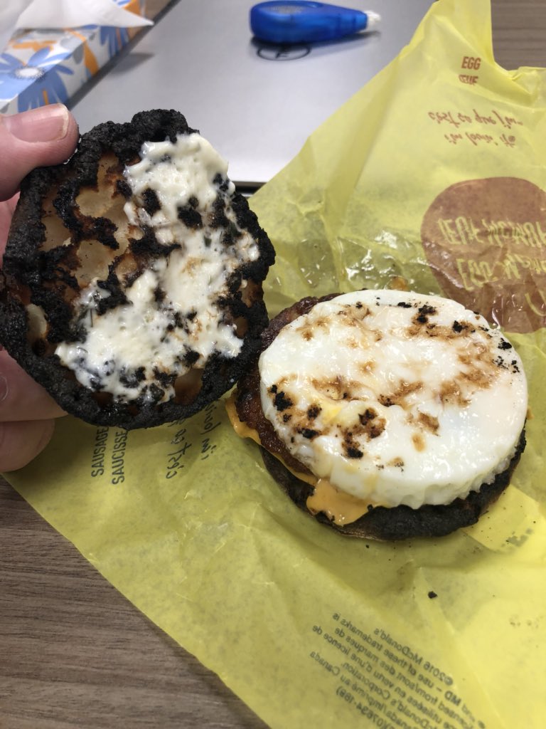 MarcBelch's tweet photo. When you ask for no butter at McDonalds. You get this. @McDonalds minimum wage minimum effort I guess. #unedible https://t.co/Ju8CmGdwBq