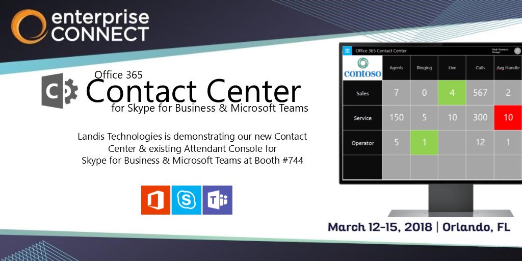landis_uc's tweet photo. We are demonstrating the Landis #Office365 Contact Center for #MicrosoftTeams &amp; #Skype4B publicly for the very first time at #EC18 @ booth #744. (&amp; Some great @Blynclight giveaways!) 
https://t.co/3pgyPehjMd https://t.co/fDbB6UStEB
