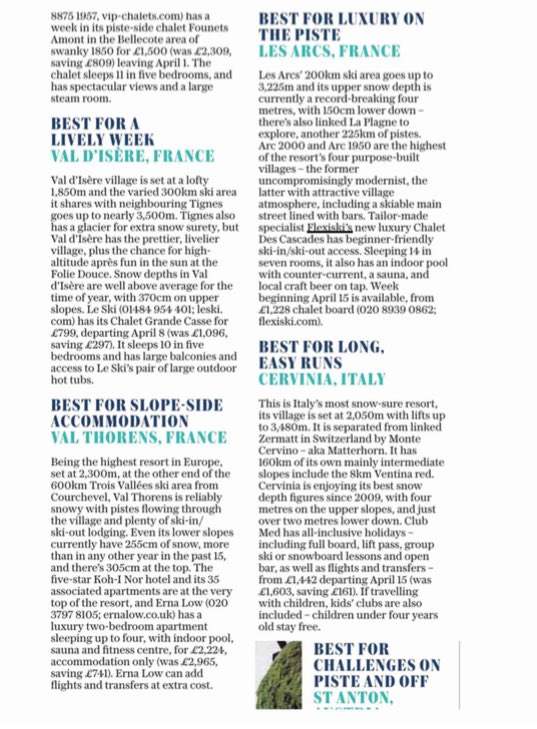 TaylormadePR's tweet photo. Delighted to share our weekend press coverage in Sunday’s @Telegraph on @flexiski @CascadesArc2000 with thanks to @catweakley !! ⛷ #flexiski #chaletdescascades #presscoverage #nationalnews #travel #lesarcs #luxurypr #luxuryski #ski #PR https://t.co/lM9PFNfN3F