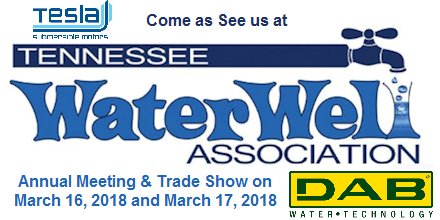 DAB Pumps will be exhibiting at the Tennessee Water Well Association 2018 Annual Meeting  dabpumps.us/node/1118 #DABPumpsUSA #tradeshows #TESLASubmersibleMotors