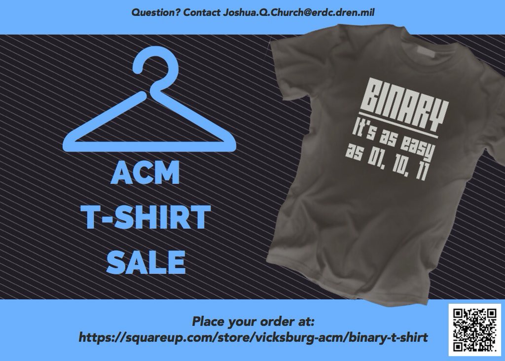ErdcAcm's tweet photo. Warm weather is on the way, and YOU need this ACM Binary T-shirt! Only $15! Click the link here to purchase:
https://t.co/SYkSoIx8up
It’s as easy as 01, 10, 11! https://t.co/6lj1v8kJTB
