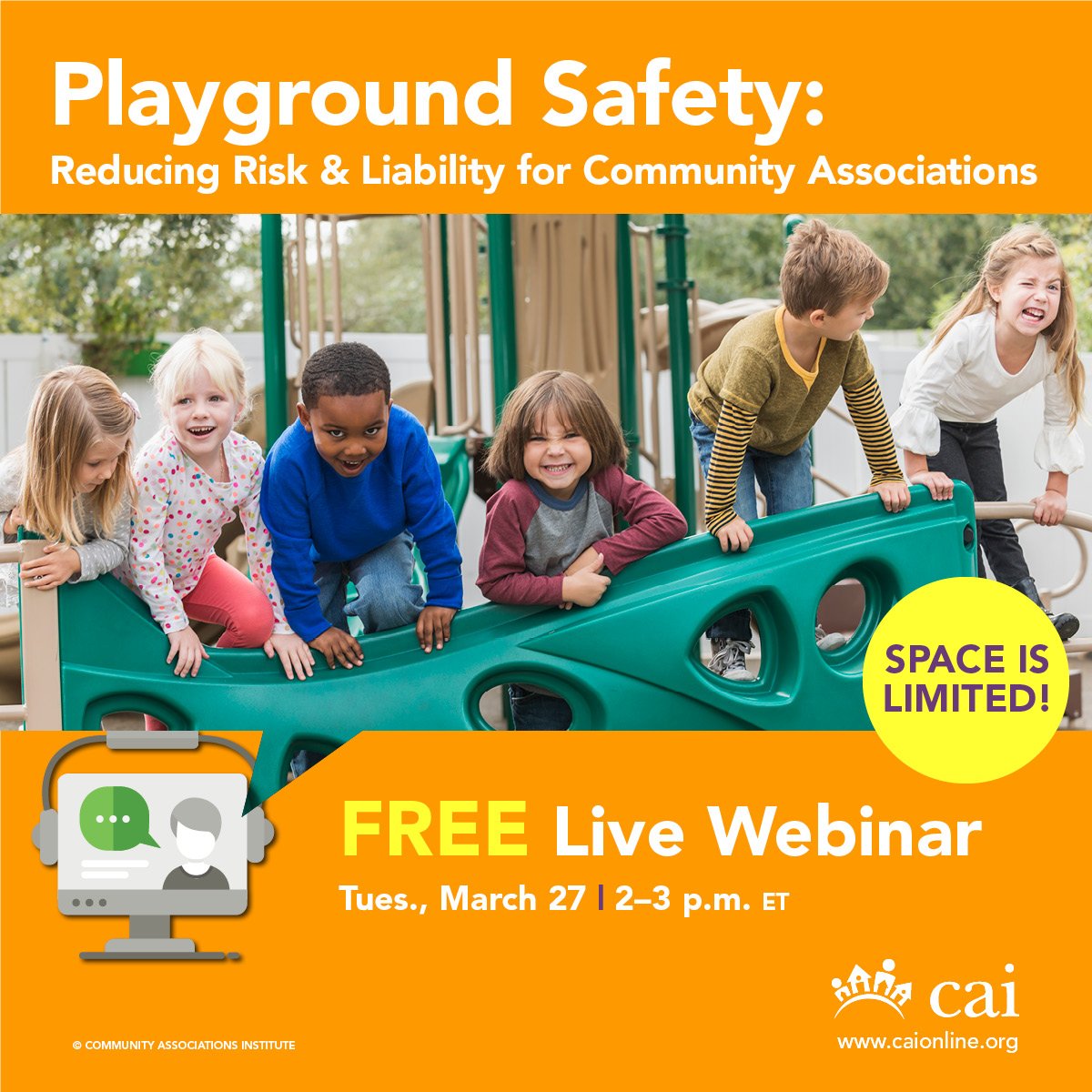Don’t leave your #community vulnerable to potential lawsuits! Register now for CAI’s #FREE playground safety #webinar. bit.ly/2p5xL5A