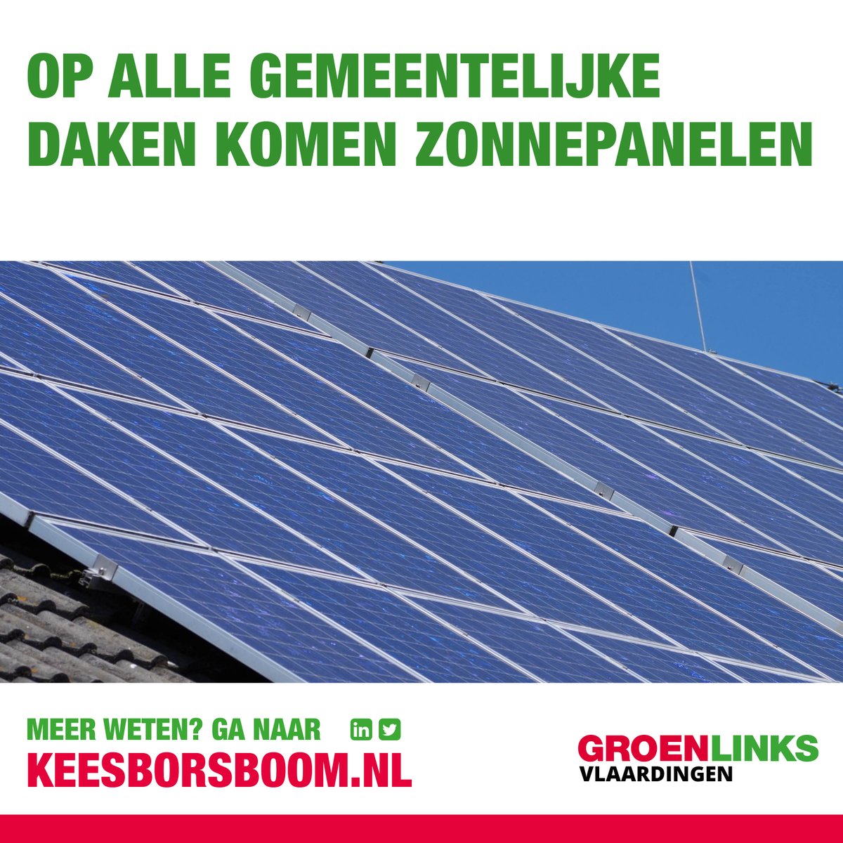 Duurzame energie biedt vele kansen! Het zou toch fantastisch zijn als alle gemeentelijke- en sportaccommodaties in #Vlaardingen zonnepanelen op de daken realiseren, meer weten: bit.ly/KBZonnepanelen #GroenLinksVlaardingen #speerpunten #KeesBorsboom #lijst10 #plaats9