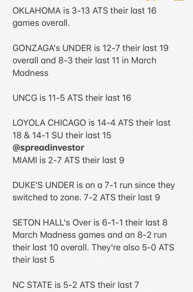 spreadinvestor's tweet photo. March Madness🏀hot &amp; cold betting trends to consider. Thursday edition: https://t.co/cN4u066xng